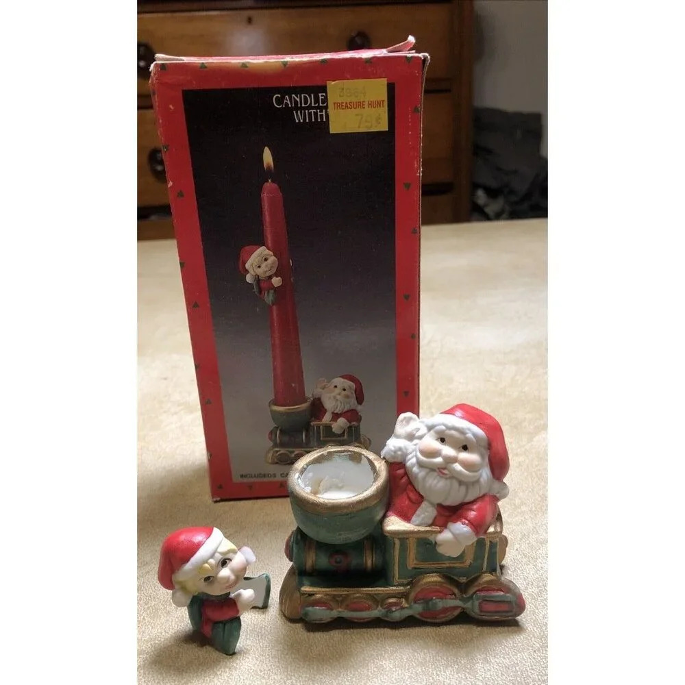 Santa‎ Claus Candle Hugger  Candle Holders Christmas Train Vintage